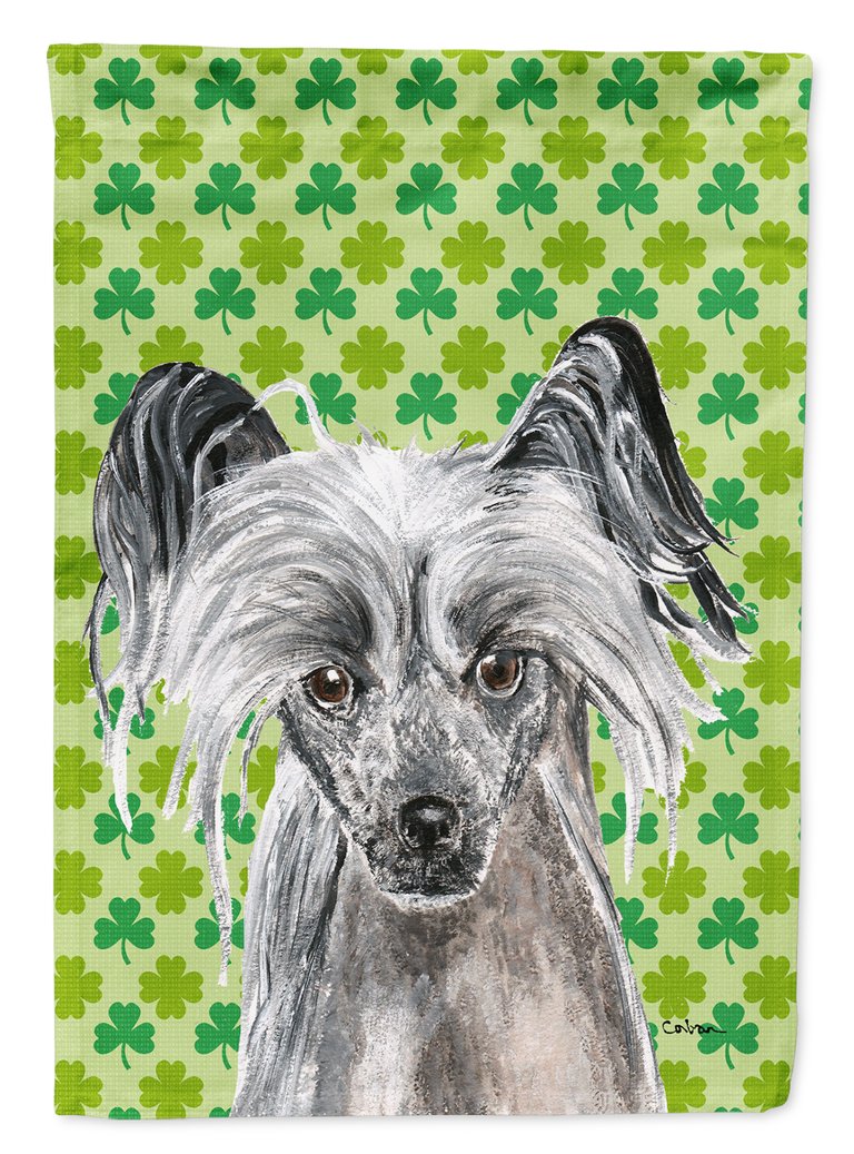 Chinese Crested Lucky Shamrock St. Patrick's Day Garden Flag 2-Sided 2-Ply