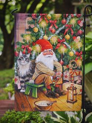 Christmas Gnome by the Tree Garden Flag 2-Sided 2-Ply
