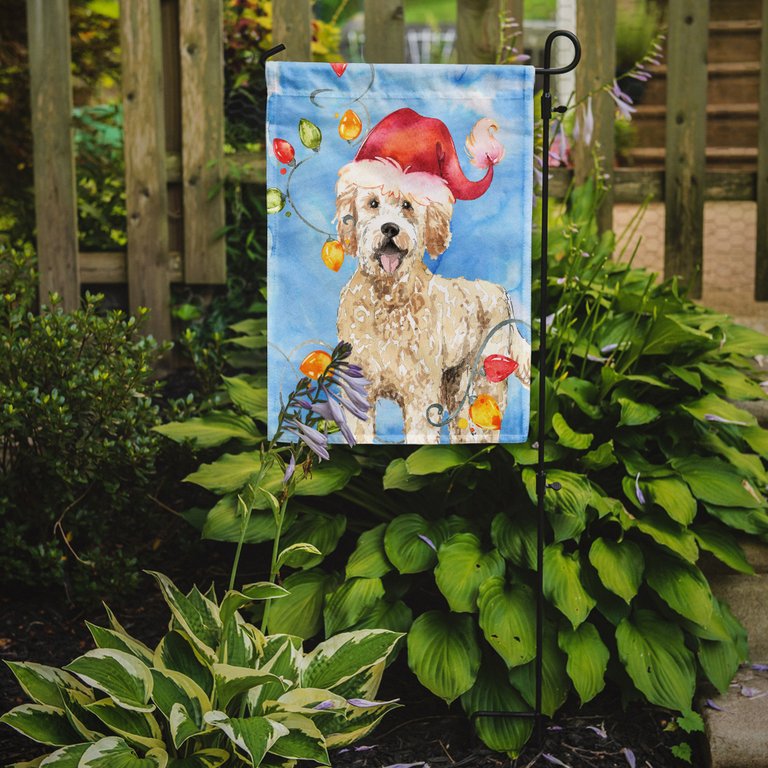 Christmas Lights Goldendoodle Garden Flag 2-Sided 2-Ply