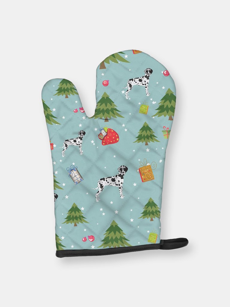 Christmas Oven Mitt With Dog Breed - Great Dane- Natural Ears - Harlequin