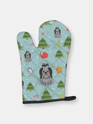 Christmas Oven Mitt With Dog Breed - Shih Tzu - Black and Silver