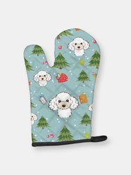 Christmas Oven Mitt With Dog Breed - Sitting Poodle - White