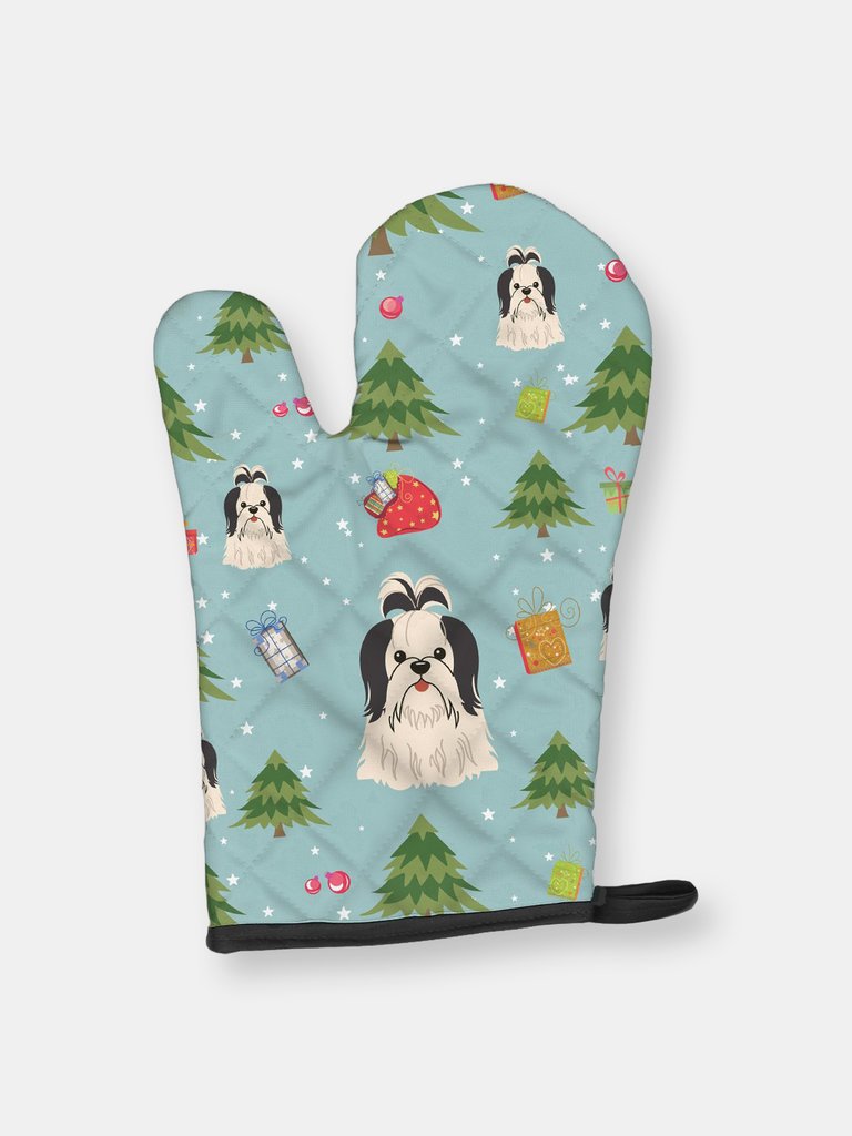 Christmas Oven Mitt With Dog Breed - Shih Tzu - Black and White