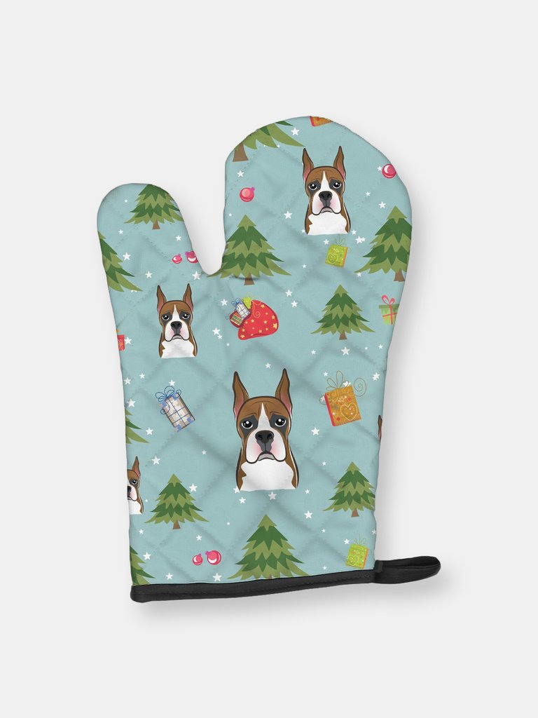 Christmas Oven Mitt With Dog Breed - Sitting Boxer