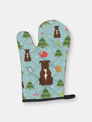 Christmas Oven Mitt With Dog Breed - Staffordshire Bull Terrier - Chocolate