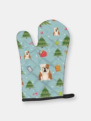 Christmas Oven Mitt With Dog Breed - English Bulldog - Fawn and White
