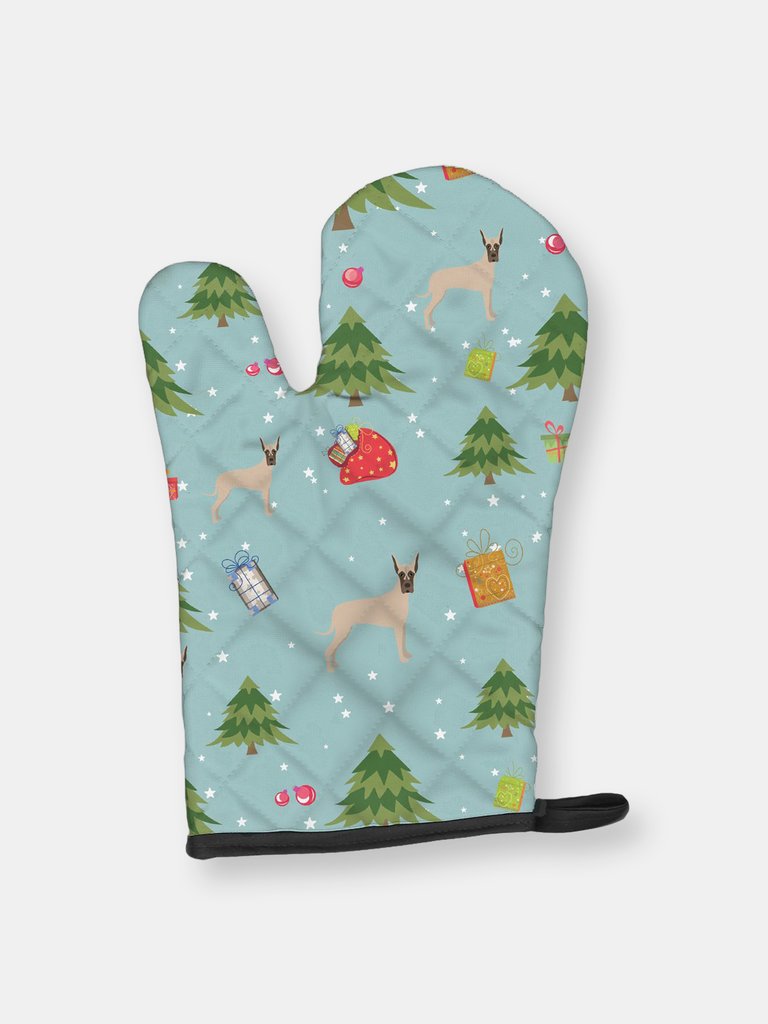 Christmas Oven Mitt With Dog Breed - Great Dane- Cropped Ears - Fawn