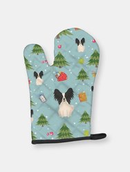 Christmas Oven Mitt With Dog Breed - Papillon - Black and White