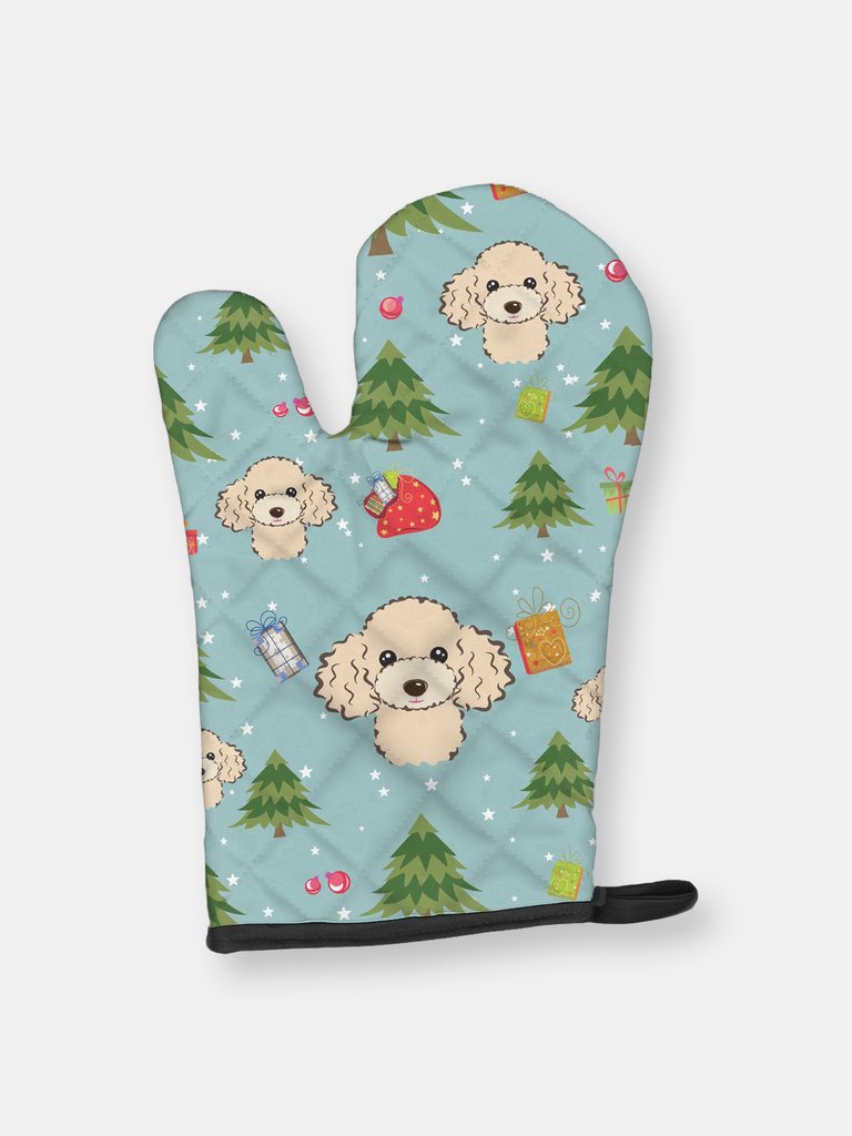 Christmas Oven Mitt With Dog Breed - Poodle - Buff
