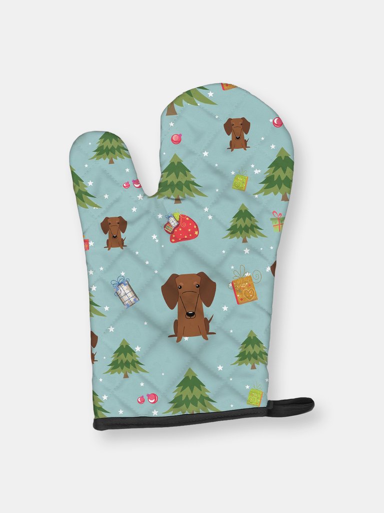 Christmas Oven Mitt With Dog Breed - Sitting Dachshund - Brown