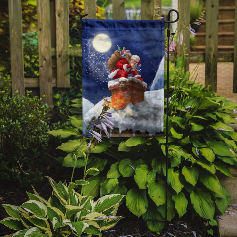 Christmas Santa Claus in the Chimney Garden Flag 2-Sided 2-Ply