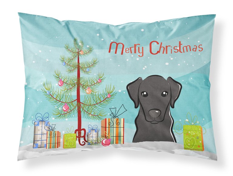 Christmas Tree and Black Labrador Fabric Standard Pillowcase