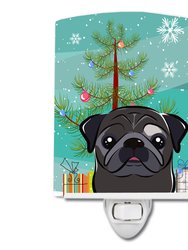Christmas Tree and Black Pug Ceramic Night Light