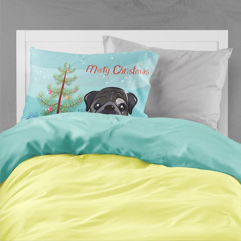 Christmas Tree and Black Pug Fabric Standard Pillowcase