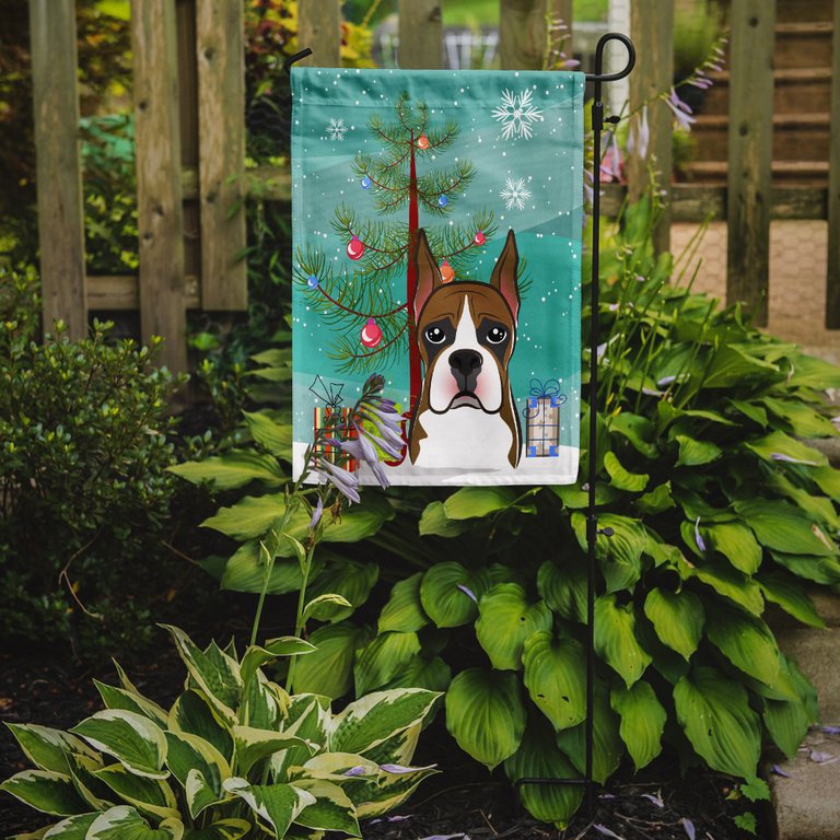 Christmas Tree And Boxer Garden Flag 2-Sided 2-Ply