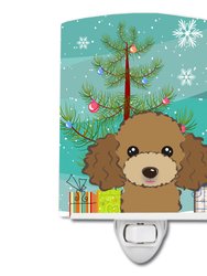 Christmas Tree and Chocolate Brown Poodle Ceramic Night Light