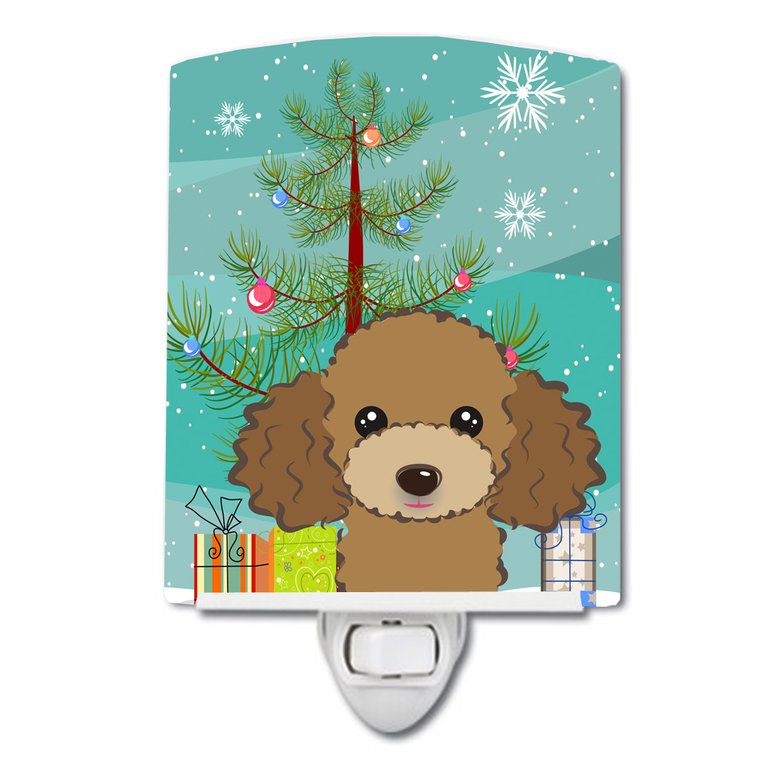 Christmas Tree and Chocolate Brown Poodle Ceramic Night Light