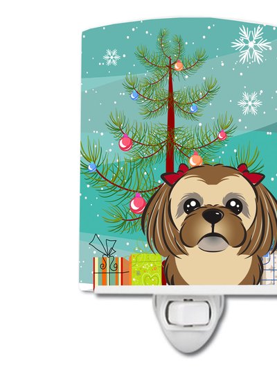 Caroline's Treasures Christmas Tree and Chocolate Brown Shih Tzu Ceramic Night Light product