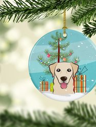 Christmas Tree and Golden Retriever Ceramic Ornament