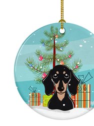 Christmas Tree and Smooth Black and Tan Dachshund Ceramic Ornament