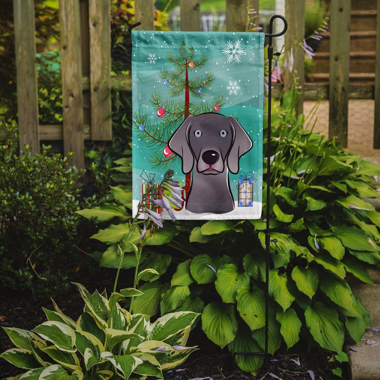 Christmas Tree and Weimaraner Garden Flag 2-Sided 2-Ply