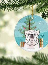 Christmas Tree and White English Bulldog  Ceramic Ornament