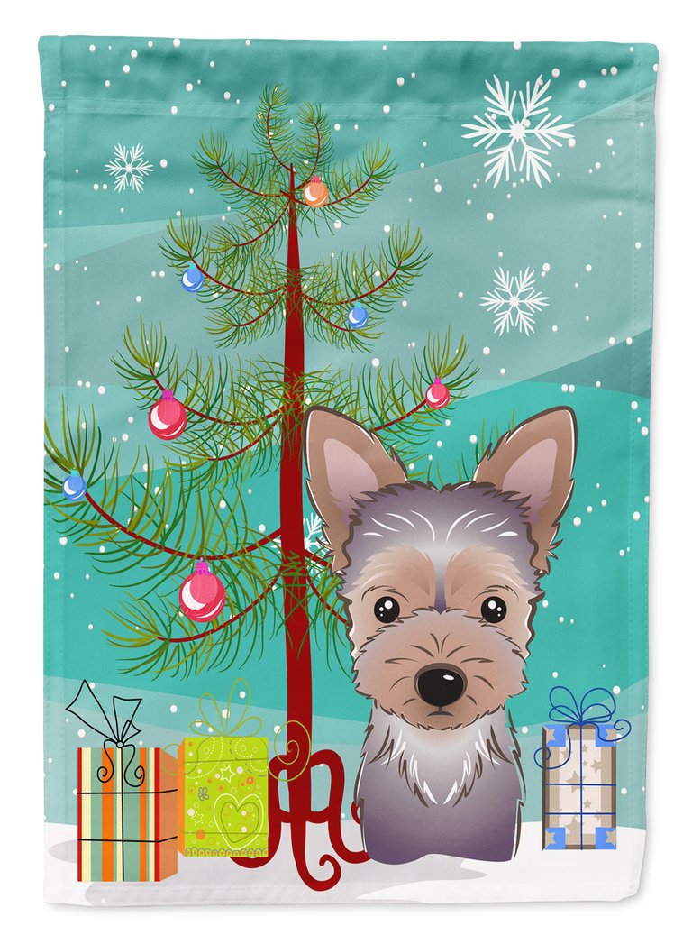 Christmas Tree and Yorkie Puppy Garden Flag 2-Sided 2-Ply