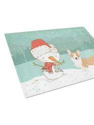 CK2063LCB Cardigan Corgi Snowman Christmas Glass Cutting Board - Large