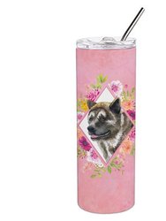 CK4113TBL20 20 oz Akita Pink Flowers Double Walled Stainless Steel Skinny Tumbler