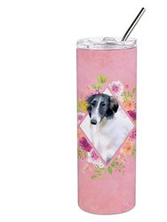 CK4122TBL20 20 oz Borzoi Pink Flowers Double Walled Stainless Steel Skinny Tumbler