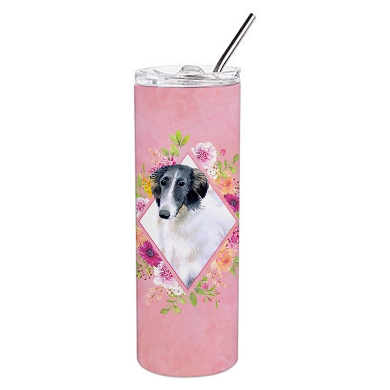 CK4122TBL20 20 oz Borzoi Pink Flowers Double Walled Stainless Steel Skinny Tumbler