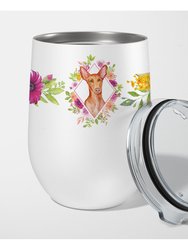CK4168TBL12 12 oz Pharaoh Hound Pink Flowers Stainless Steel Stemless Wine Glass