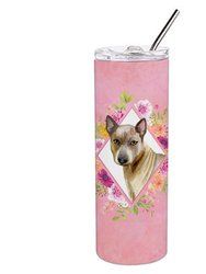 CK4188TBL20 20 Oz Thai Ridgeback Pink Flowers Double Walled Stainless Steel Skinny Tumbler