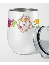 CK4199TBL12 Fox Terrier Pink Flowers Stainless Steel Stemless Wine Glass
