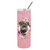 CK4217TBL20 20 Oz Rottweiler Pink Flowers Double Walled Stainless Steel Skinny Tumbler - Pink