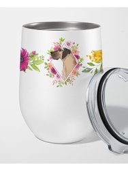 CK4234TBL12 12oz Fawn Great Dane Pink Flowers Stainless Steel Stemless Wine Glass