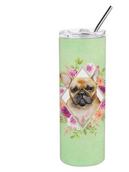 CK4304TBL20 Fawn French Bulldog Green Flowers Double Walled Stainless Steel Skinny Tumbler