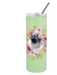 CK4322TBL20 20 oz Moscow Watchdog Green Flowers Double Walled Stainless Steel Skinny Tumbler