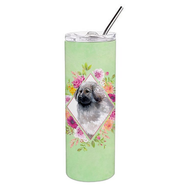 CK4322TBL20 20 oz Moscow Watchdog Green Flowers Double Walled Stainless Steel Skinny Tumbler