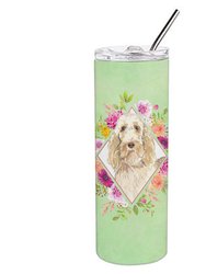 CK4369TBL20 20 oz Spinone Italiano Green Flowers Double Walled Stainless Steel Skinny Tumbler