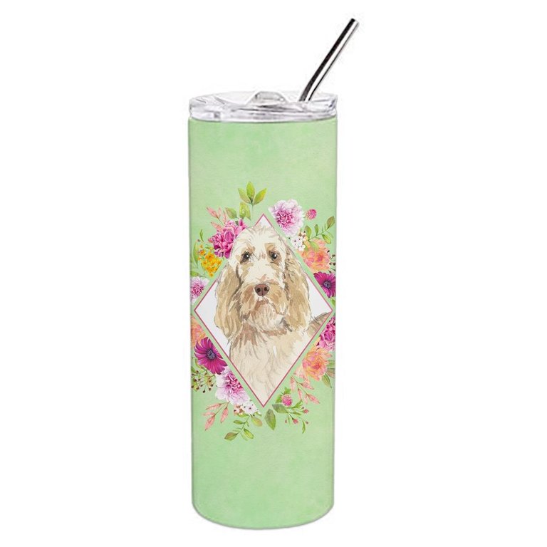 CK4369TBL20 20 oz Spinone Italiano Green Flowers Double Walled Stainless Steel Skinny Tumbler