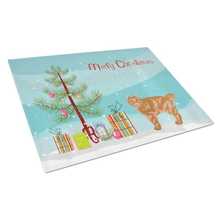 CK4640LCB Kurilian Bobtail Cat Merry Christmas Glass Cutting Board - Large