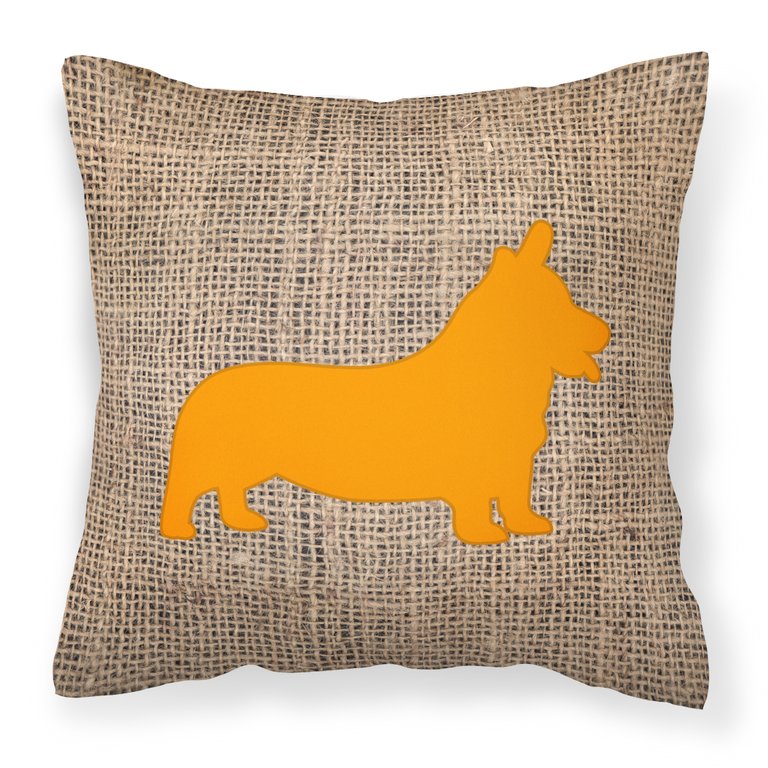 Corgi Burlap and Orange BB1069 Fabric Decorative Pillow