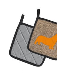 Corgi Burlap and Orange BB1069 Pair of Pot Holders