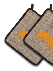 Corgi Burlap and Orange BB1069 Pair of Pot Holders