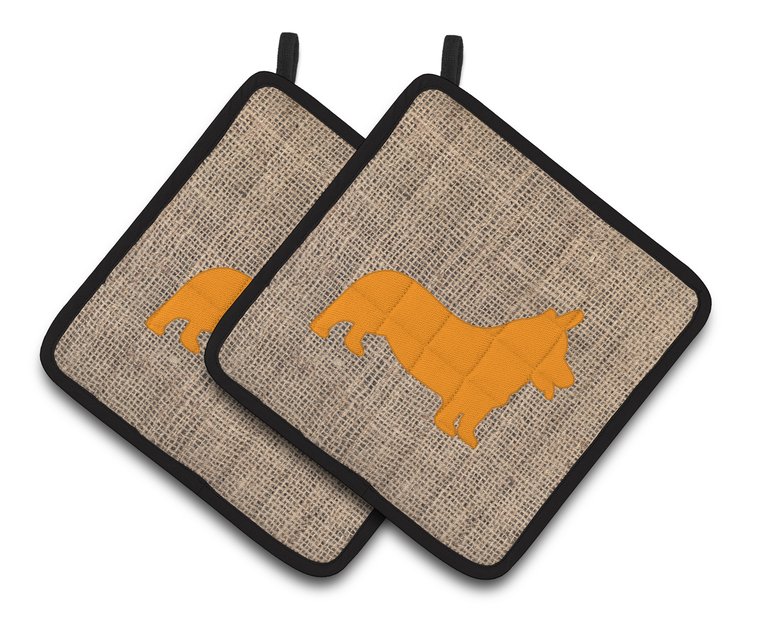 Corgi Burlap and Orange BB1069 Pair of Pot Holders