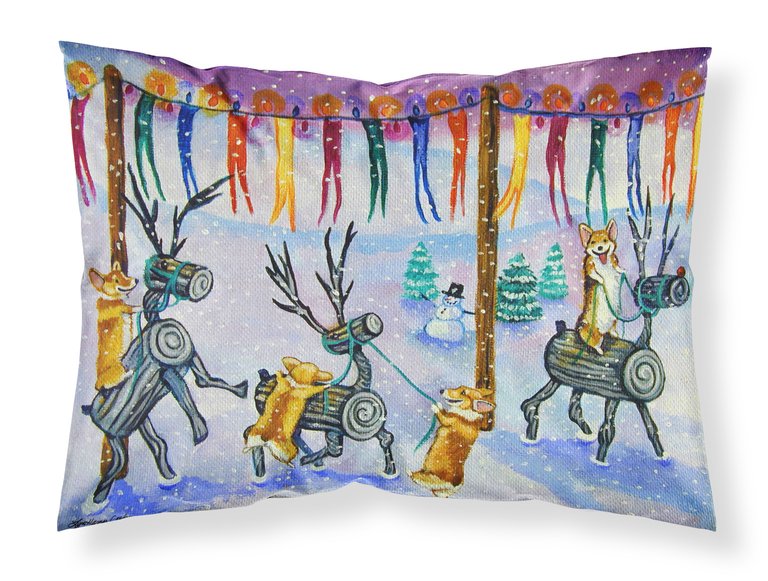 Corgi Log Reindeer Race Christmas Fabric Standard Pillowcase