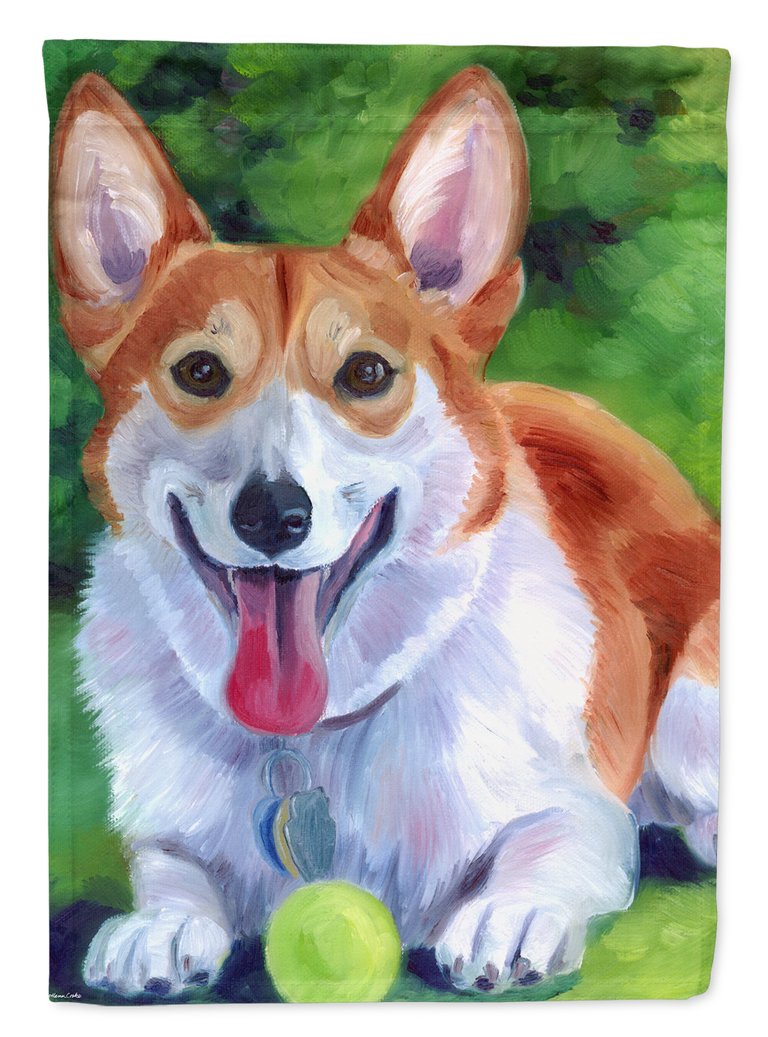 Corgi With Green Ball Garden Flag 2-Sided 2-Ply