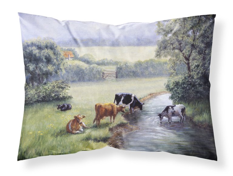 Cows Drinking at the Creek Bank Fabric Standard Pillowcase