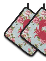 Crab Shabby Chic Blue Roses BB1104 Pair of Pot Holders